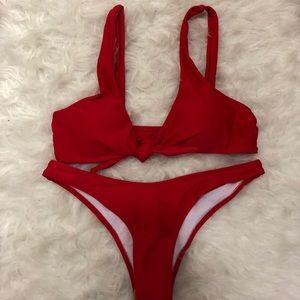 Red thong bikini